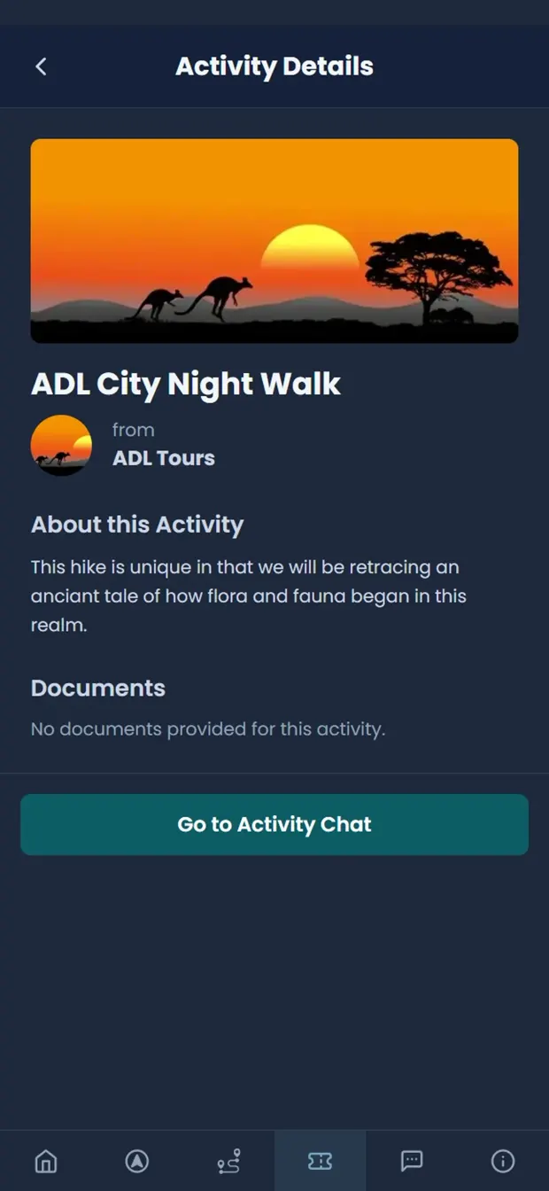 The Monoloci group portal screen, used for managing a booked group activity.