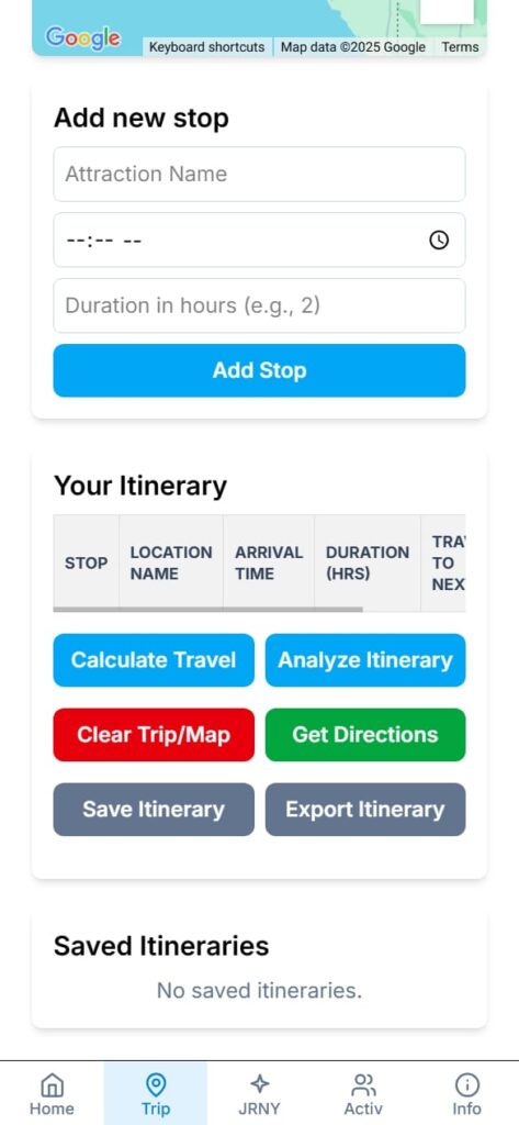 trip planner itinerary